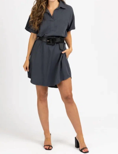 Fore Collared Shirt Dress In Washed Black In Grey