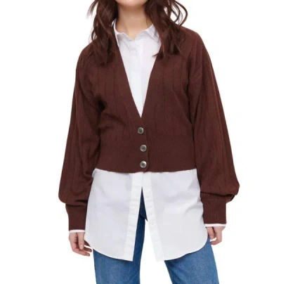 Isla Gigi Blouson Cardigan In Chocolate In Red