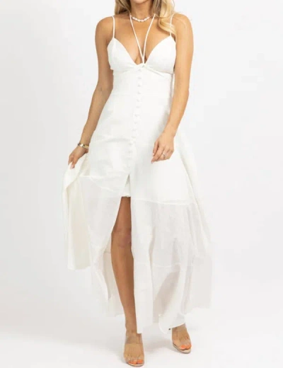 Luxxel Tiered Linen Halter Maxi Dress In White