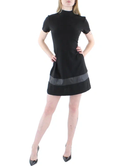 Karl Lagerfeld Womens Faux Leather Trim Mini Fit & Flare Dress In Black