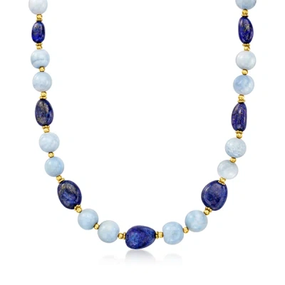 Ross-simons 6-11x10-15mm Lapis And 10-11mm Blue Opal Bead Necklace In 18kt Gold Over Sterling