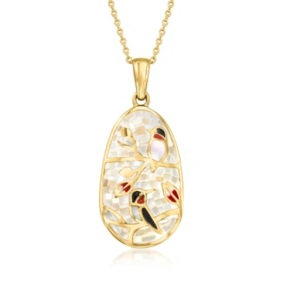Ross-simons Mother-of-pearl Bird Pendant Necklace In 18kt Gold Over Sterling In Multi