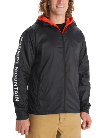 Marmot Mens Hooded Logo Windbreaker Jacket In Black