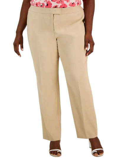 Anne Klein Plus Womens High Rise Khaki Straight Leg Pants In Beige