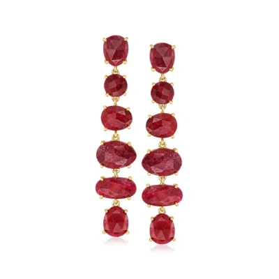 Ross-simons Ruby Linear Drop Earrings In 18kt Gold Over Sterling In Red