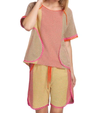 Tricot Chic Round Neck Knit Top In Pink Orange Multi