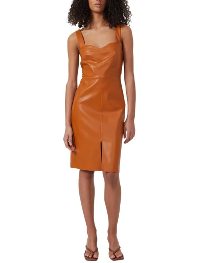French Connection Crolenda Womens Faux Leather Sleeveless Sheath Dress In Brown
