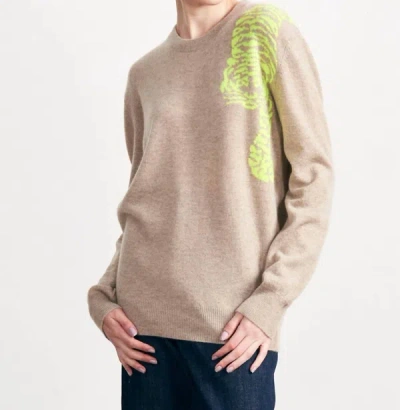 Jumper1234 Creeping Tiger Crew Sweater In Light Brown/neon Yellow In Beige