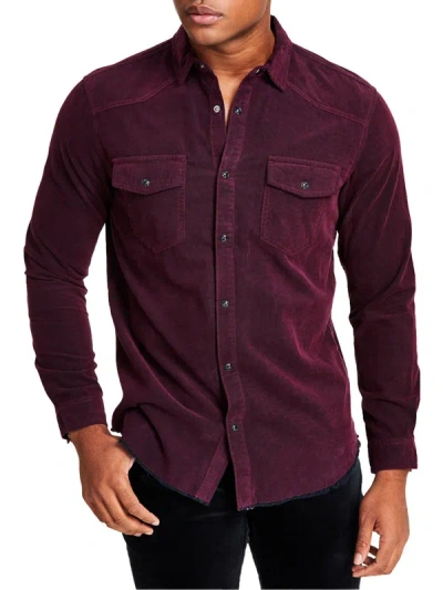 Inc Mens Corduroy Snap Closure Button-down Shirt In Red