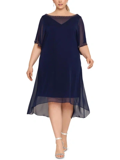 Betsy & Adam Plus Womens Chiffon Embellished Cocktail And Party Dress In Blue