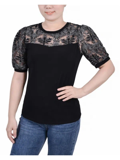 Ny Collection Petites Womens Lace Burnout Blouse In Black