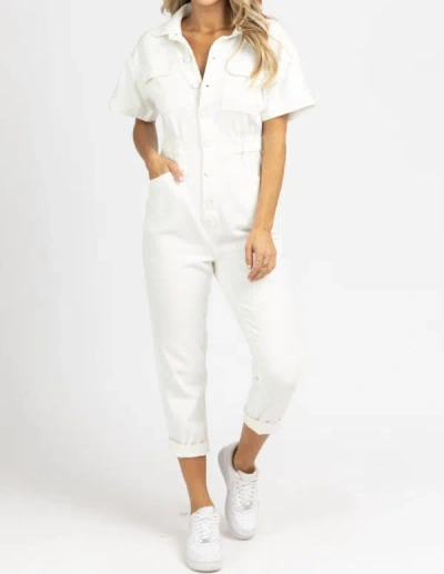 Fore Washed Denim Jumpsuit In Ivory In White