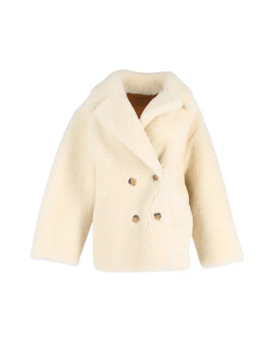 Nili Lotan Addie Double-breasted Shearling Coat In Cream Lamb Fur In Beige