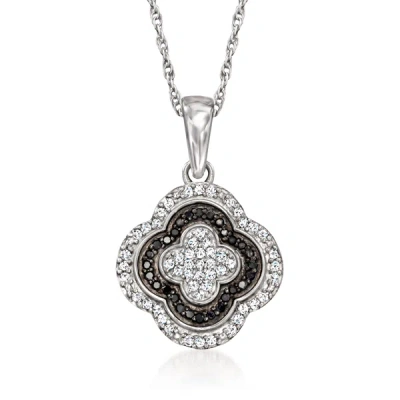 Ross-simons Black And White Diamond Clover Pendant Necklace In Sterling Silver In Multi