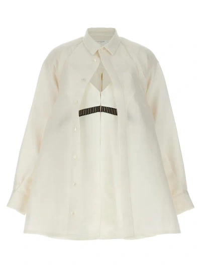 Sacai Overlapping Shirt Silk Dress In White