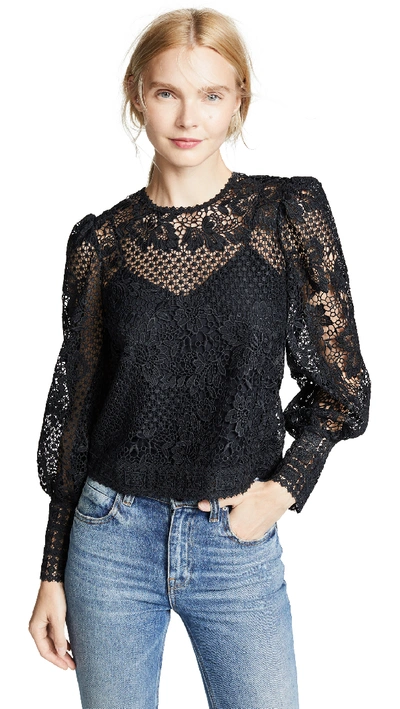 Joie Rodia Floral Lace Blouse In Caviar