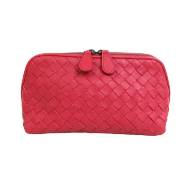 Bottega Veneta Intrecciato Red Leather Clutch Bag () In Pink