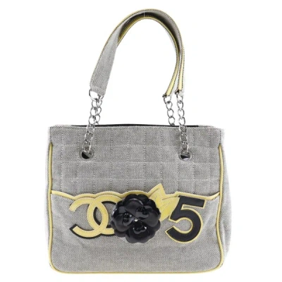 Pre-owned Chanel Chocolate Bar Grey Canvas Tote Bag ()