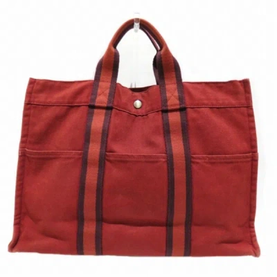 Hermes Hermès Herline Red Canvas Tote Bag () In Burgundy