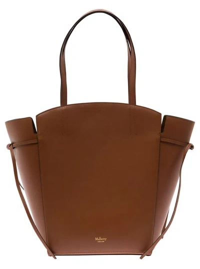 Mulberry 'clovelly' Brown Shoulder Bag With Laminated Logo In Smooth Leather Woman
