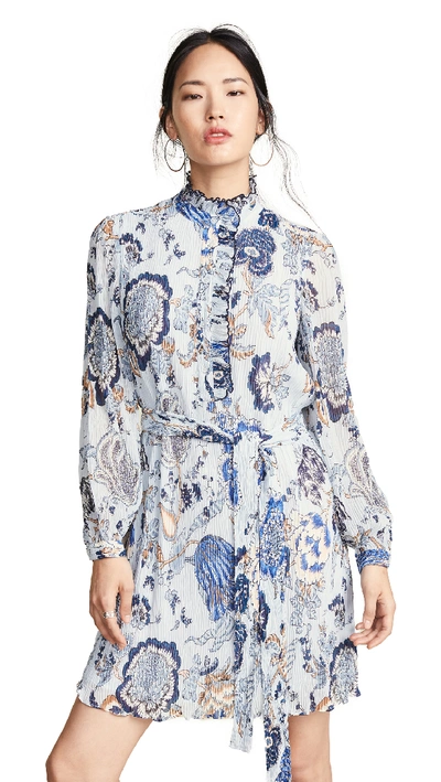 Tory Burch Deneuve Ruffle-trim Floral-print Dress In Blue Happy Times |  ModeSens