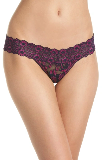 Hanky Panky Cross-dyed Signature Lace Low-rise Thong In Navy/ Bright Amethyst Pink