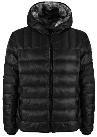 Yes Zee Sleek Quilted Hooded Jacket With Camo Lining In Black