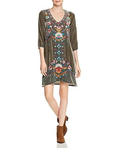 Johnny Was Quito Embroidered Velvet Dress In Hunter Green