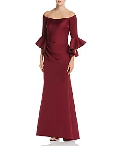 Aqua Off-the-shoulder Bell Sleeve Scuba Gown - 100% Exclusive In Wine