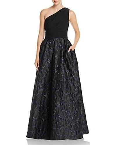 Aqua One-shoulder Floral-embroidered Gown - 100% Exclusive In Black/navy