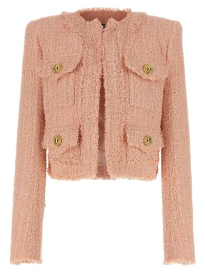 Balmain Short Tweed Jacket In Pink