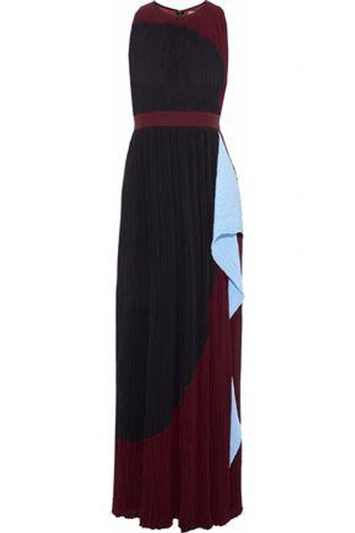 Roksanda Draped Color-block Plissé Crepe De Chine Gown In Black
