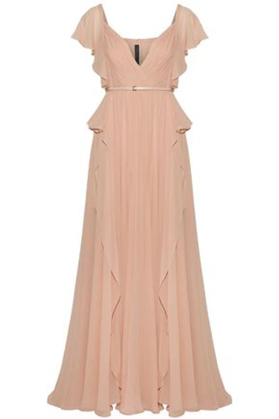 Elie Saab Woman Belted Pleated Silk-georgette Gown Antique Rose