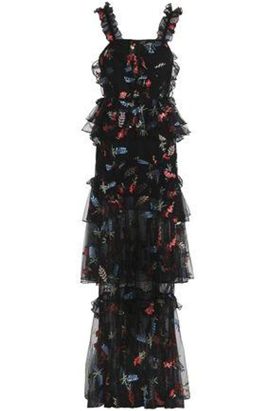 Alice Mccall Tiered Embroidered Tulle Gown In Black