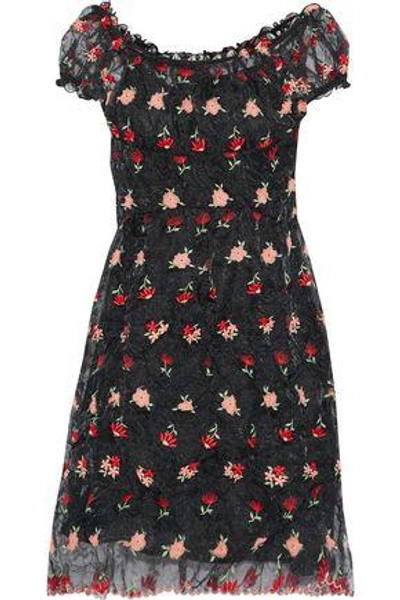 Anna Sui Woman Embroidered Crinkled-organza Dress Black