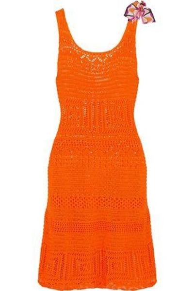 Emilio Pucci Woman Printed Silk Satin-trimmed Crocheted Cotton Coverup Bright Orange