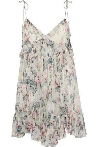 Zimmermann Woman Jasper Ruffle-trimmed Floral-print Silk-georgette Mini Dress Ivory