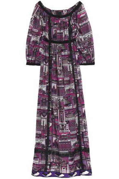 Anna Sui Woman Lace-trimmed Printed Cotton And Silk-blend Maxi Dress Magenta