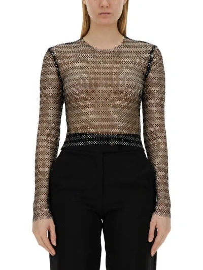 Genny Rhinestone Mesh Top In Black