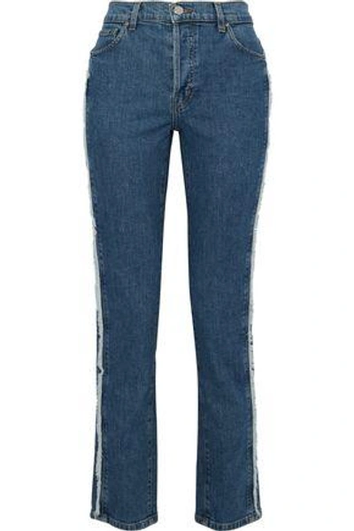 Iro Woman Frayed High-rise Straight-leg Jeans Blue