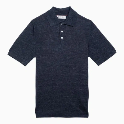 Brunello Cucinelli Dark Short-sleeved Polo Shirt In Blue