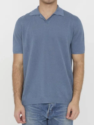 Roberto Collina Linen Polo Shirt In Blue