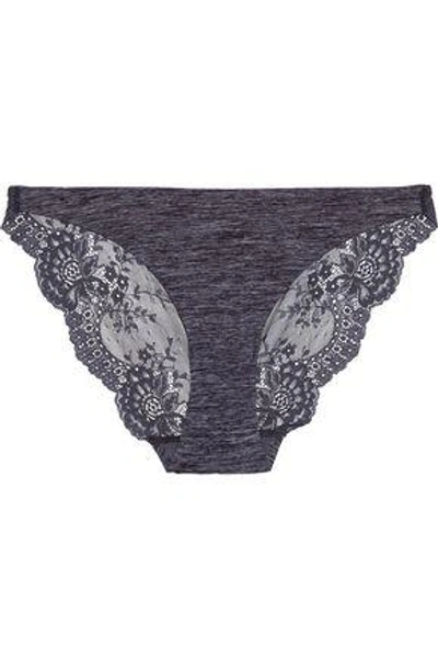 Stella Mccartney Woman Mélange Jersey And Lace Low-rise Briefs Dark Gray