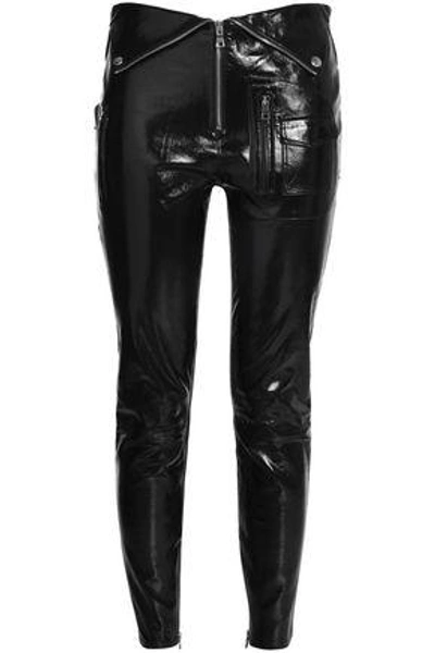 Rta Woman Zip-detailed Patent-leather Skinny Pants Black