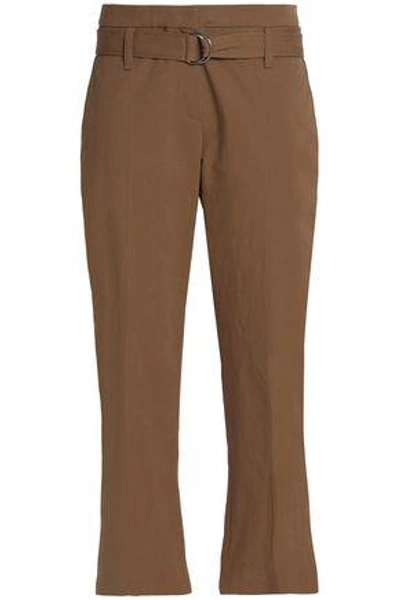 Brunello Cucinelli Woman Cropped Cotton-twill Tapered Pants Light Brown