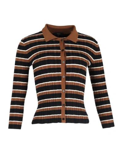 Theory Striped Button-down Sweater In Multicolor Wool In Brown