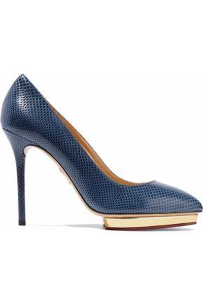 Charlotte Olympia Woman Debbie Watersnake Platform Pumps Indigo