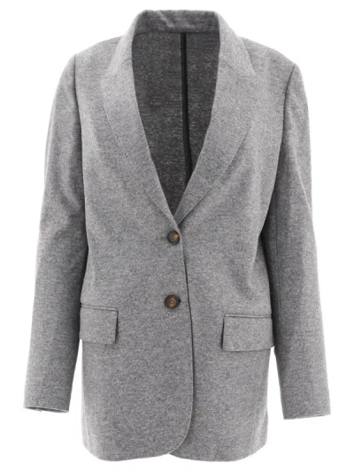 Brunello Cucinelli Cashmere Jersey Deconstructed Blazer With Monili In Gray