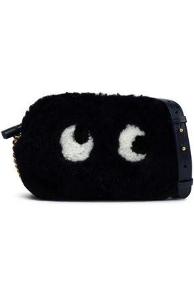 Anya Hindmarch Woman Eyes Mini Shearling Shoulder Bag Midnight Blue