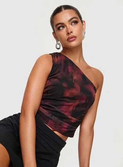 Princess Polly Lower Impact Annem One Shoulder Top Black / Red In Black/red